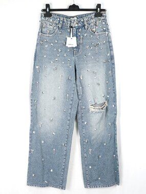 Embellished Light Blue Cropped Jeans - Women's
